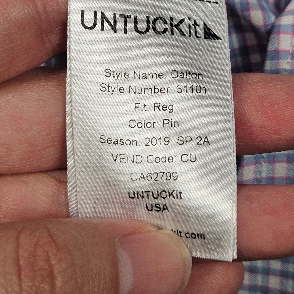 UNTUCKit Button Up Shirt Mens XXL Pink Blue Check Performance Nylon Stretch - Picture 8 of 10
